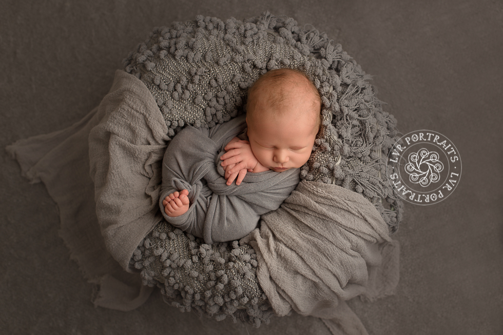 newborn baby boy photography - gray bowl