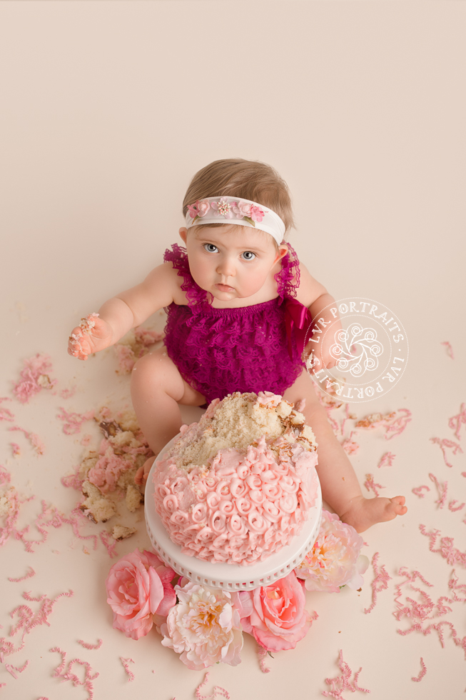 Lancaster baby photographer, cake smash, pink cake