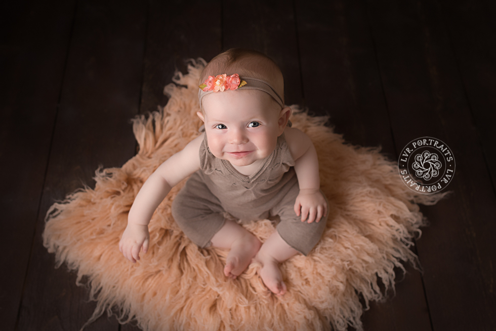 baby photographer, lancaster pa, baby girl on peach rug