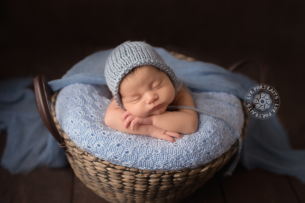 newborn baby photographer, Lancaster PA, boy in basket