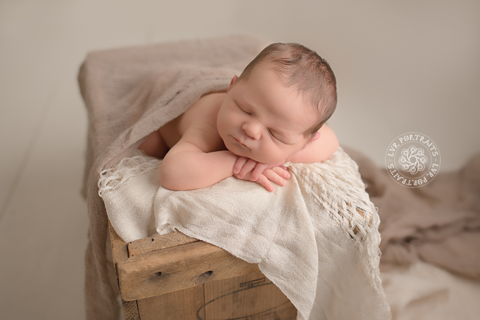 Lancaster pa custom newborn photography, newborn photography, baby in wood box