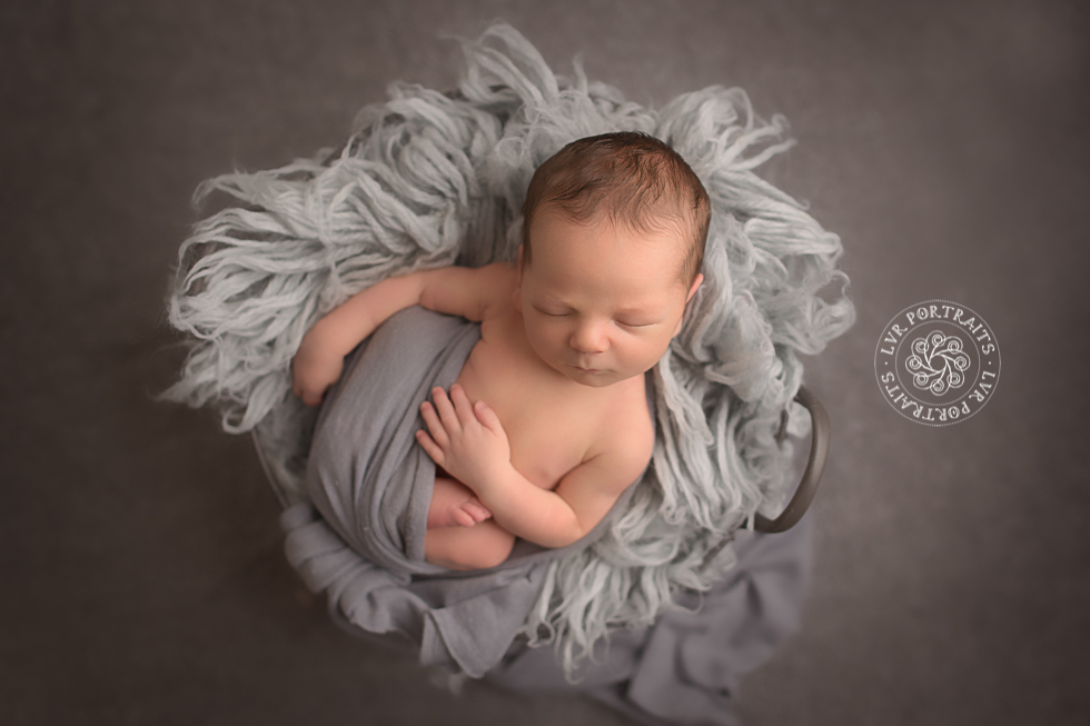 Lancaster pa custom newborn photography, newborn photography, baby boy in gray wrap