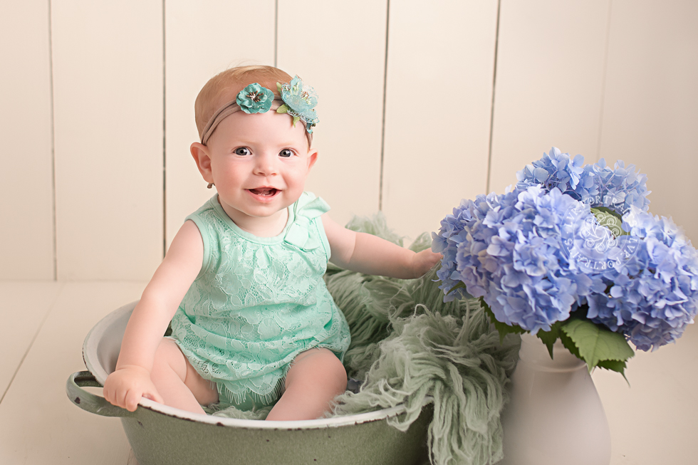 Baby Photographer, Lancaster PA, Milestone Session, baby with flowers