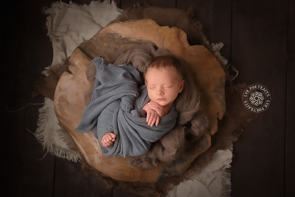 Newborn photography session, lancaster PA, newborn boy, wood bowl