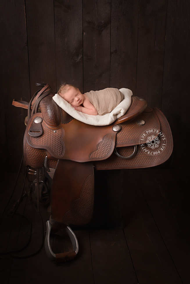 Newborn photography session, lancaster PA, newborn boy, horse saddle