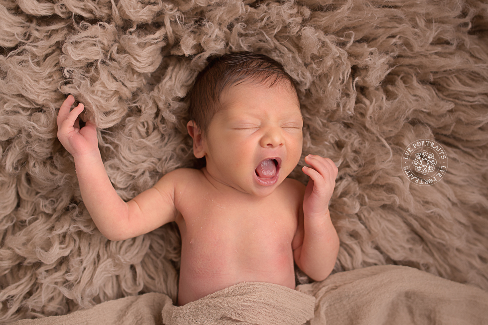 Lancaster-PA-Newborn-Photographer, LVR Portraits, baby boy yawning