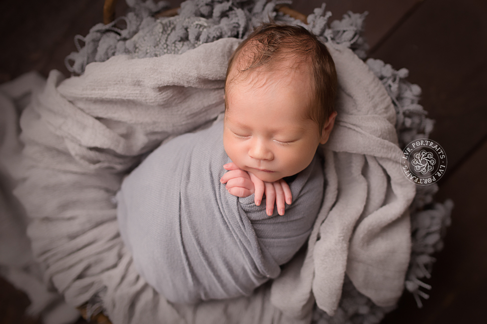 infant photographer, newborn boy, wrapped in bowl