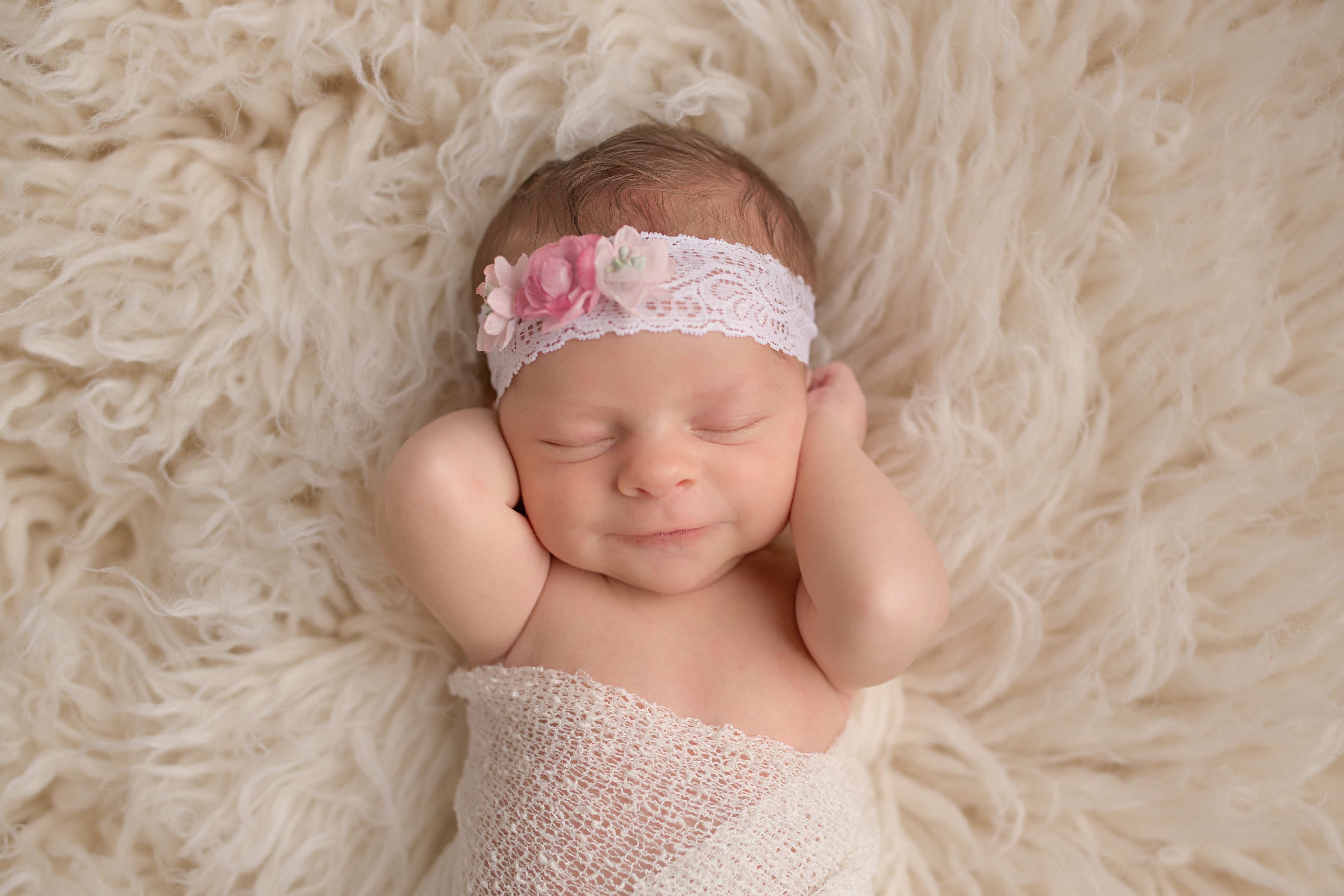Lancaster-newborn-photography-studio, newborn girl, flokati
